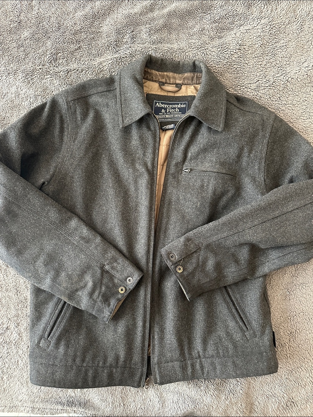 Abercrombie & Fitch Men's Gray Wool Blend Zip Jacket